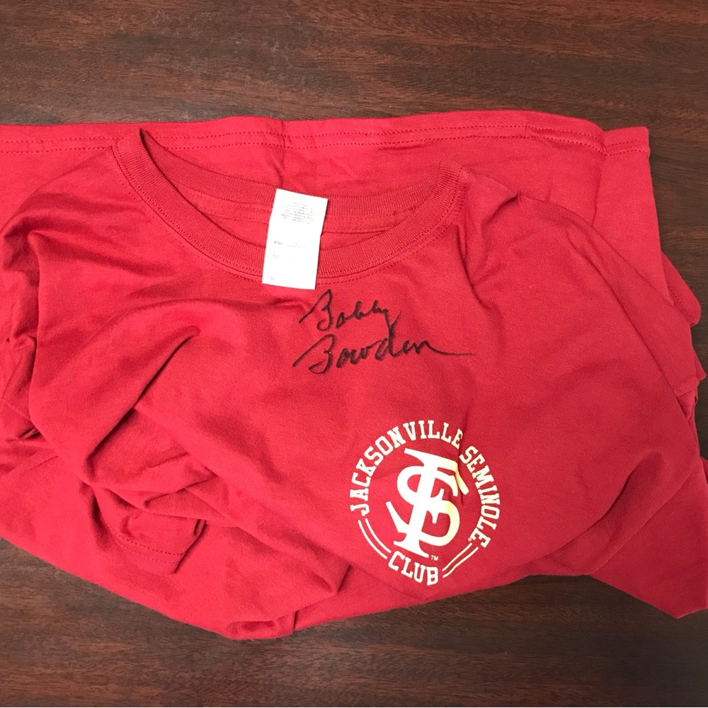 AUTOGRAPHED BOBBY BOWDEN JACKSONVILLE SEMINOLE CLUB TSHIRT FROM GATOR BOWL